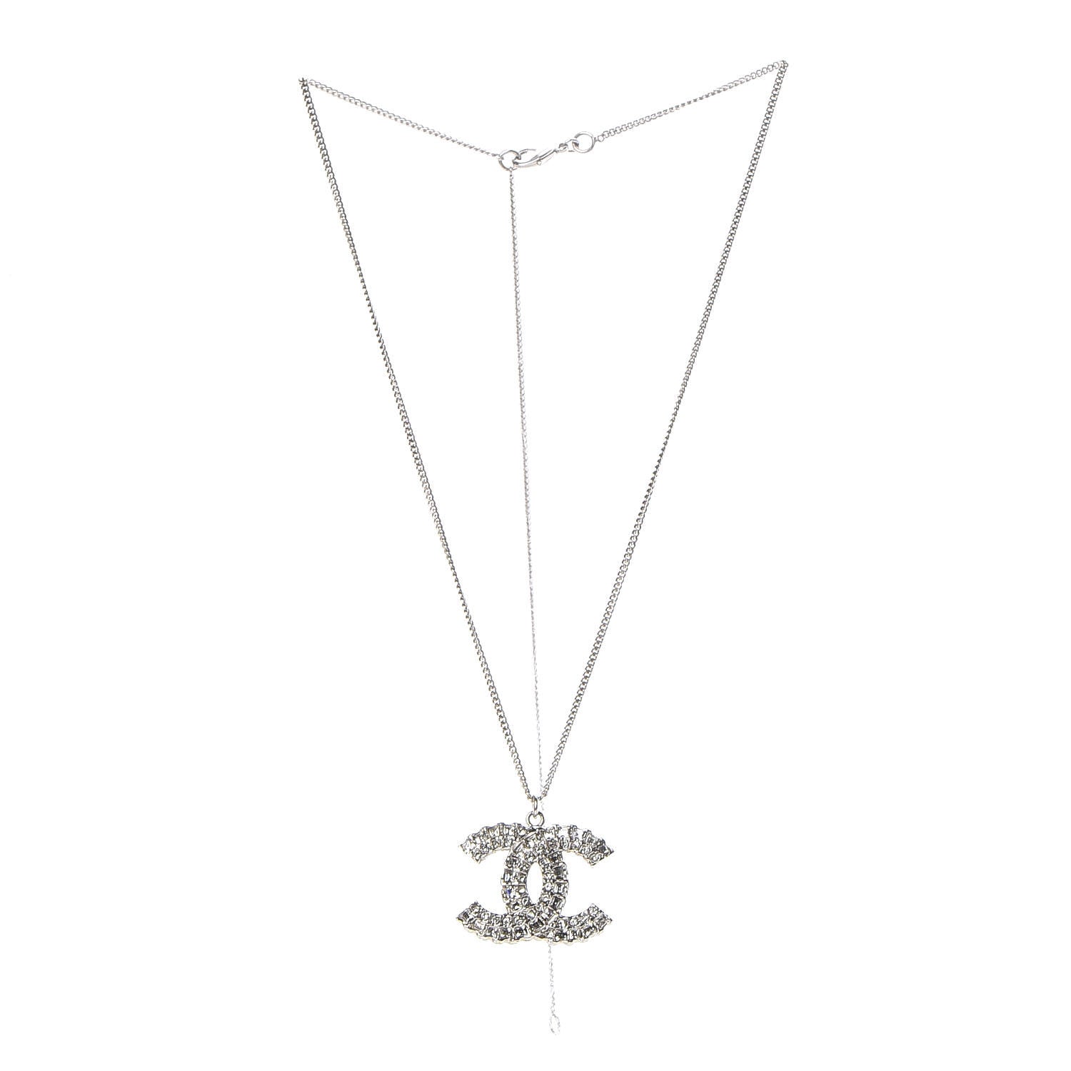 Chanel Baguette Crystal Large CC Necklace Silver 3 of 6