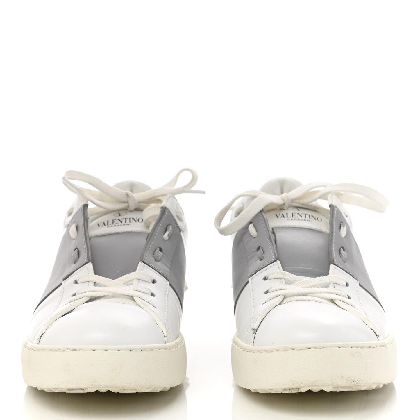 Calfskin Mens Rockstud Open Sneakers 40.5 White Grey