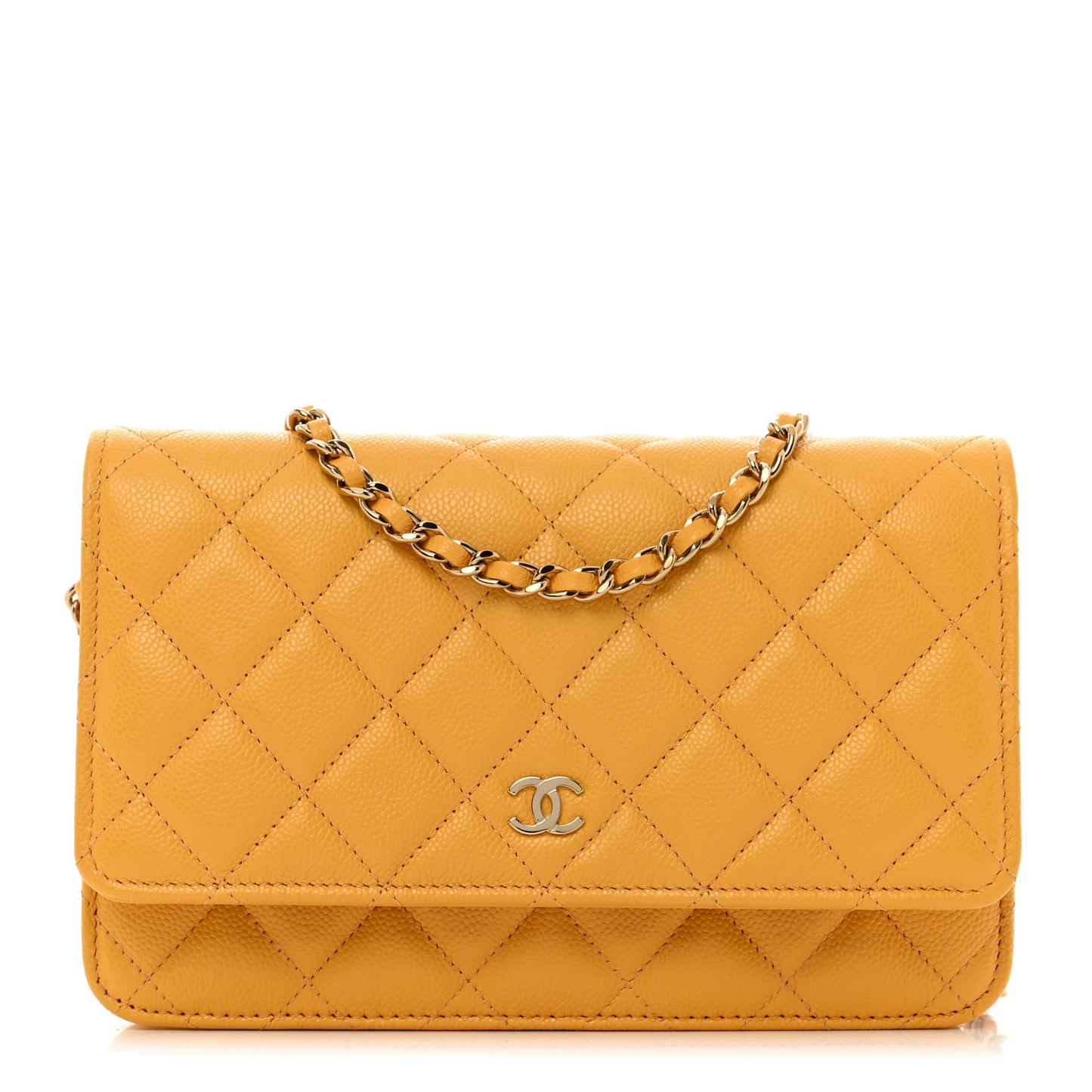 Caviar Quilted Wallet on Chain WOC Yellow