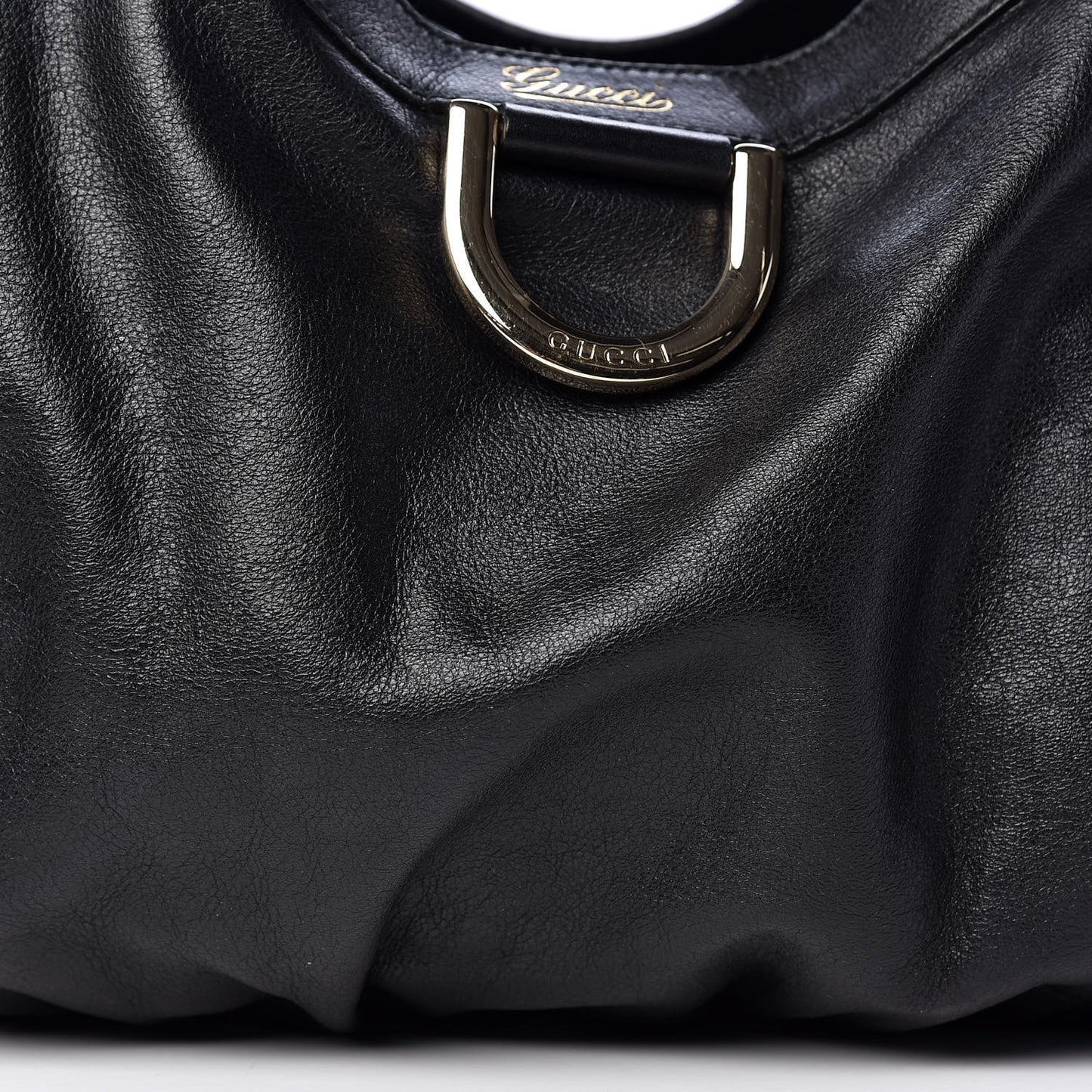 Calfskin Large D Gold Ring Shoulder Bag Black