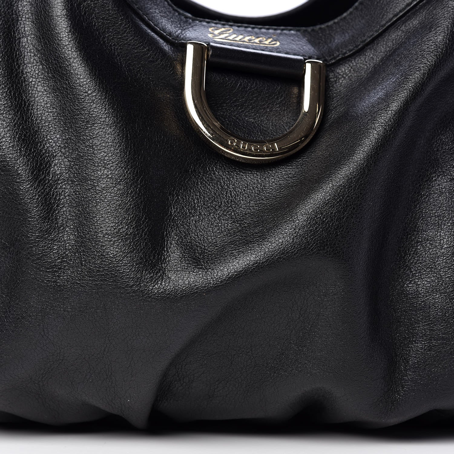 Gucci Calfskin Large D Gold Ring Shoulder Bag Black 10 of 14