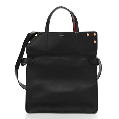 Fendi Vitello Grace Suede Small Flip Tote Black Fragola Marrone 2 of 8