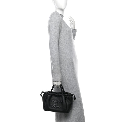 Calfskin Cuir Small Triomphe Cabas Drawstring Black