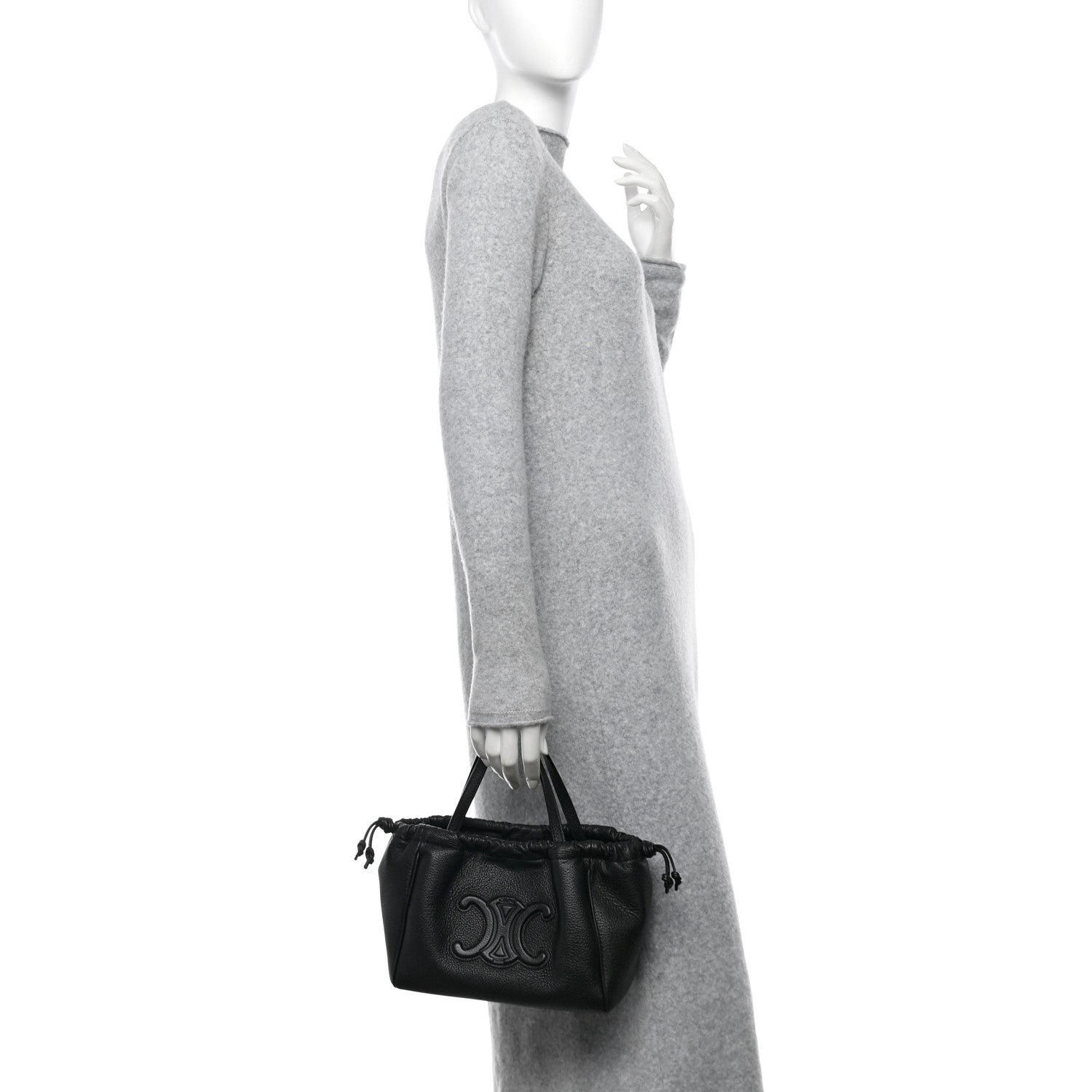 Celine Calfskin Cuir Small Triomphe Cabas Drawstring Black 2 of 10