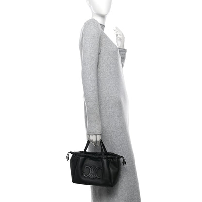 Celine Calfskin Cuir Small Triomphe Cabas Drawstring Black 2 of 10