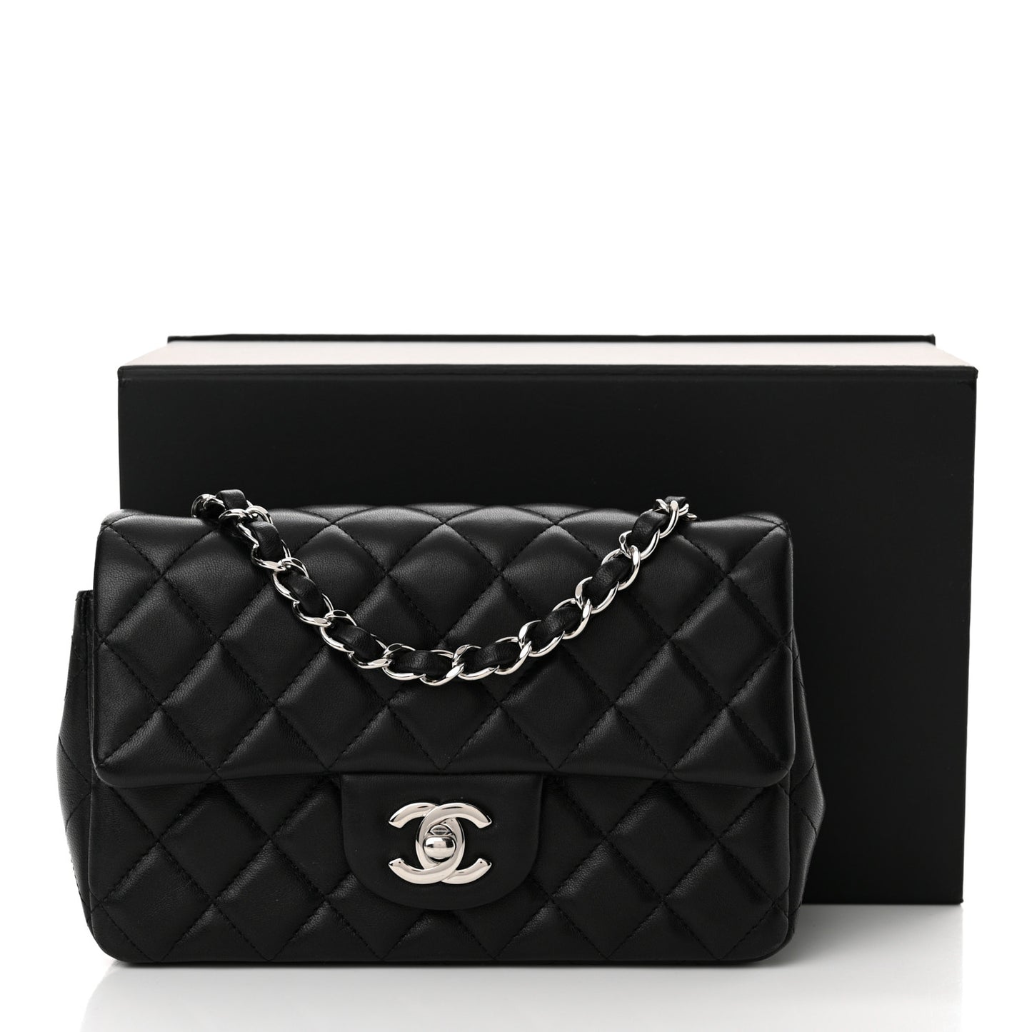 Lambskin Quilted Mini Rectangular Flap Black