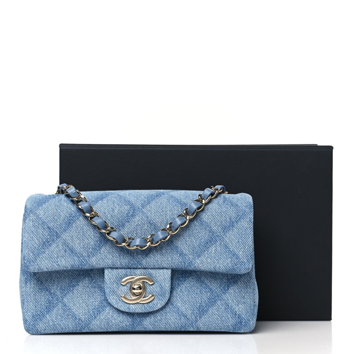 Chanel Printed Denim Quilted Mini Rectangular Flap Light Blue 12 of 12