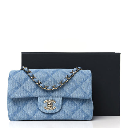 Chanel Printed Denim Quilted Mini Rectangular Flap Light Blue 12 of 12