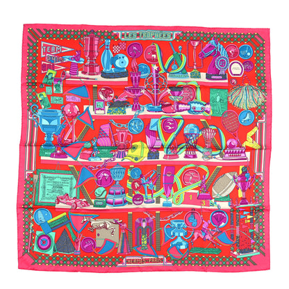 Hermes Silk Les Trophees Scarf 90 Rose Vif Rouge Turquoise 1 of 6