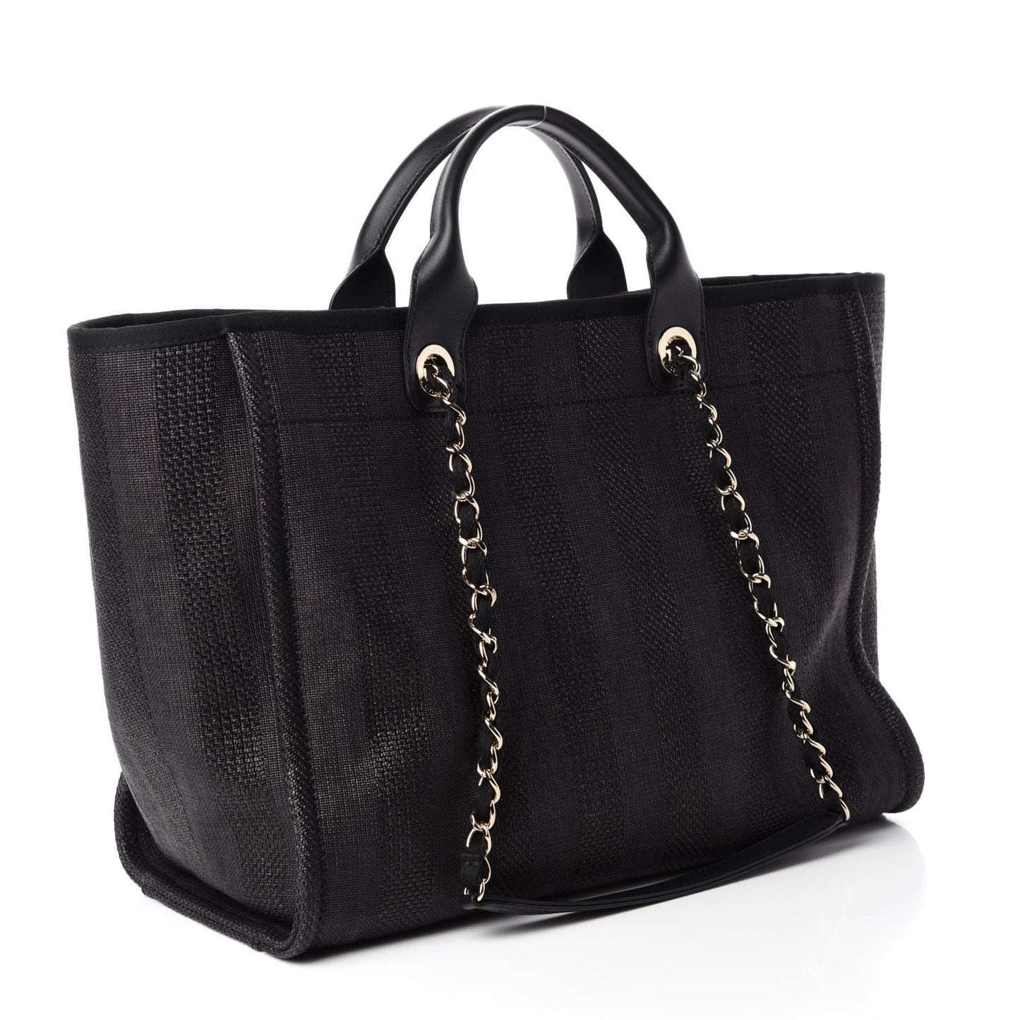 Mixed Fibers Calfskin Striped Medium Deauville Tote Black