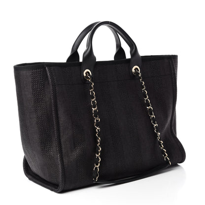 Chanel Mixed Fibers Calfskin Striped Medium Deauville Tote Black 3 of 10