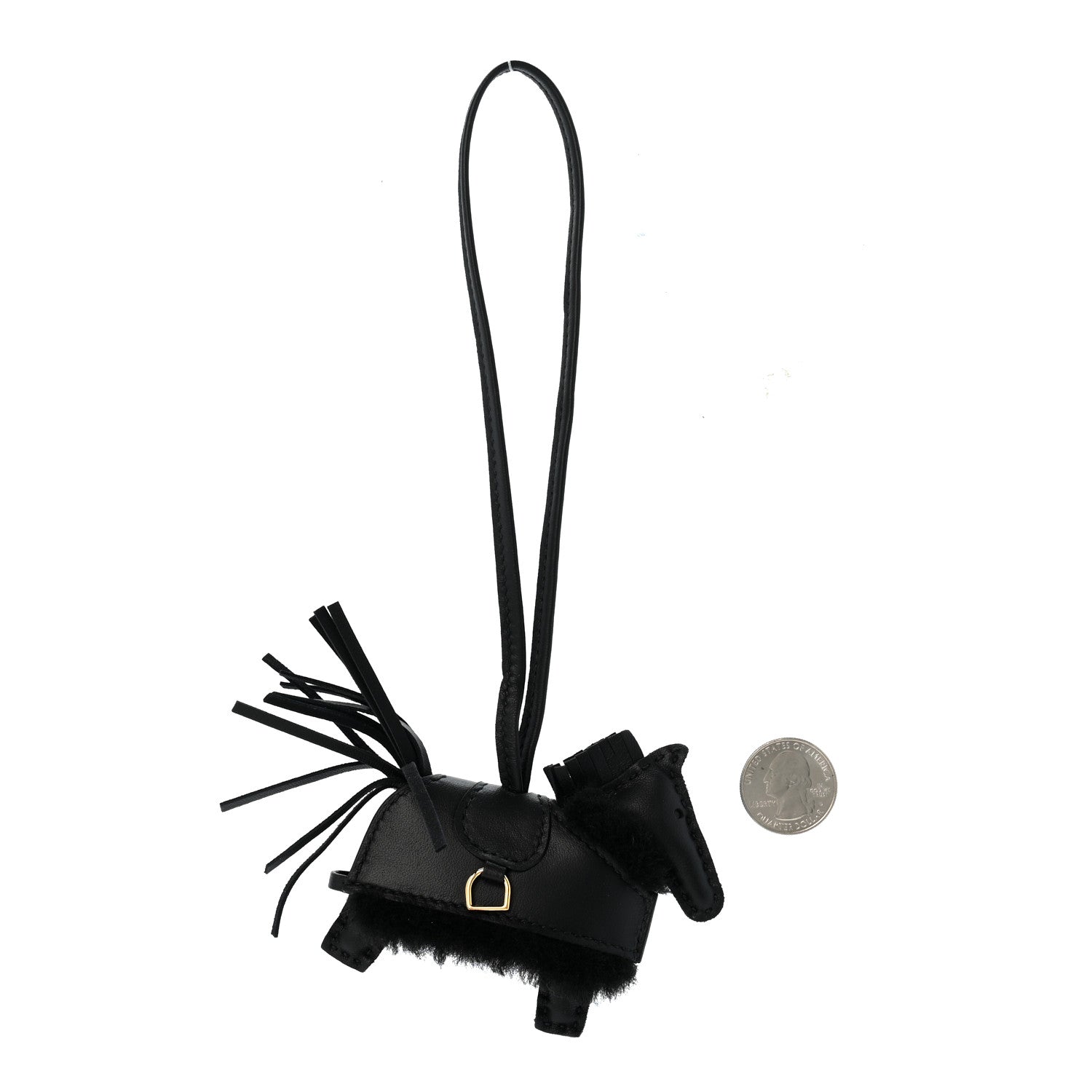 Hermes Milo Lambskin Merinos Wool Grigri Rodeo Robeo Plush Bag Charm PM Black 2 of 6
