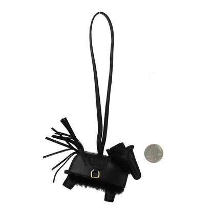 Hermes Milo Lambskin Merinos Wool Grigri Rodeo Robeo Plush Bag Charm PM Black 2 of 6