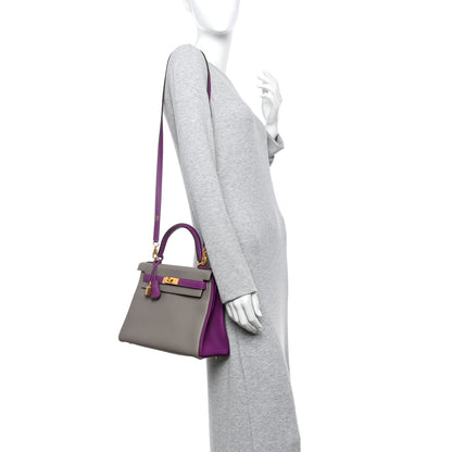 Hermes Togo Horseshoe Kelly Retourne 28 Gris Asphalte Anemone 2 of 15