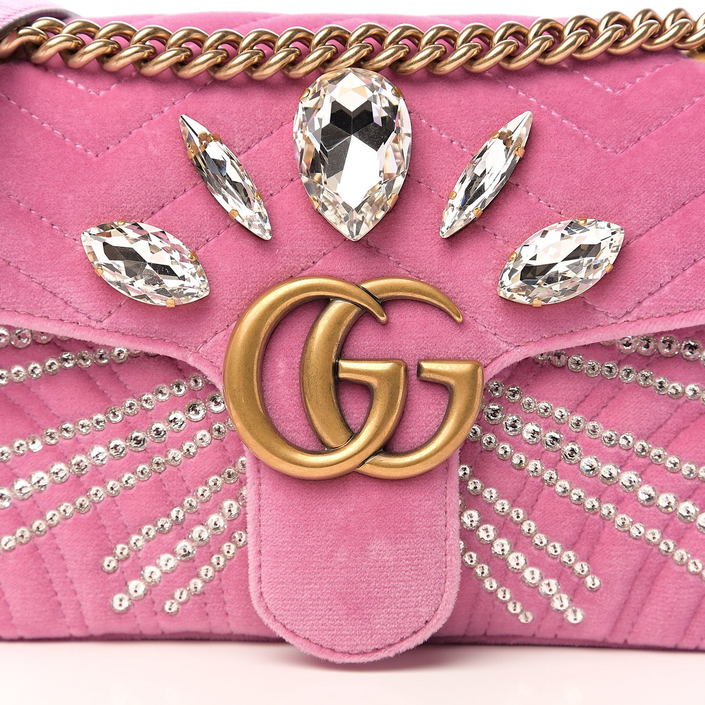 Velvet Matelasse Marquise Crystals Embroidered Small GG Marmont Shoulder Bag Malva