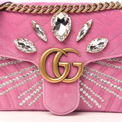 Gucci Velvet Matelasse Marquise Crystals Embroidered Small GG Marmont Shoulder Bag Malva 9 of 9
