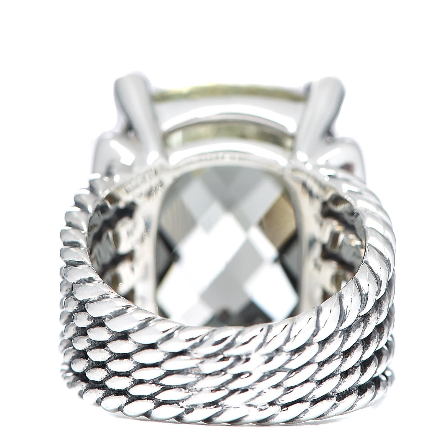David Yurman Sterling Silver Diamond Prasiolite 20mm Wheaton Ring 52 6 4 of 5