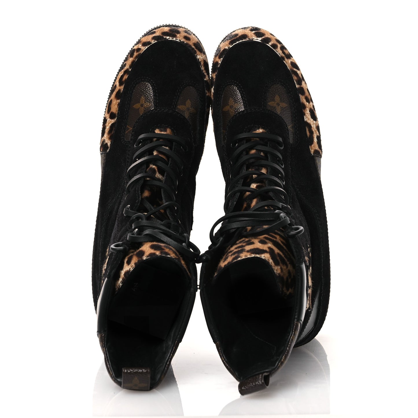 Suede Calfskin Monogram Calf Hair Laureate Platform Desert Boots 41 Black