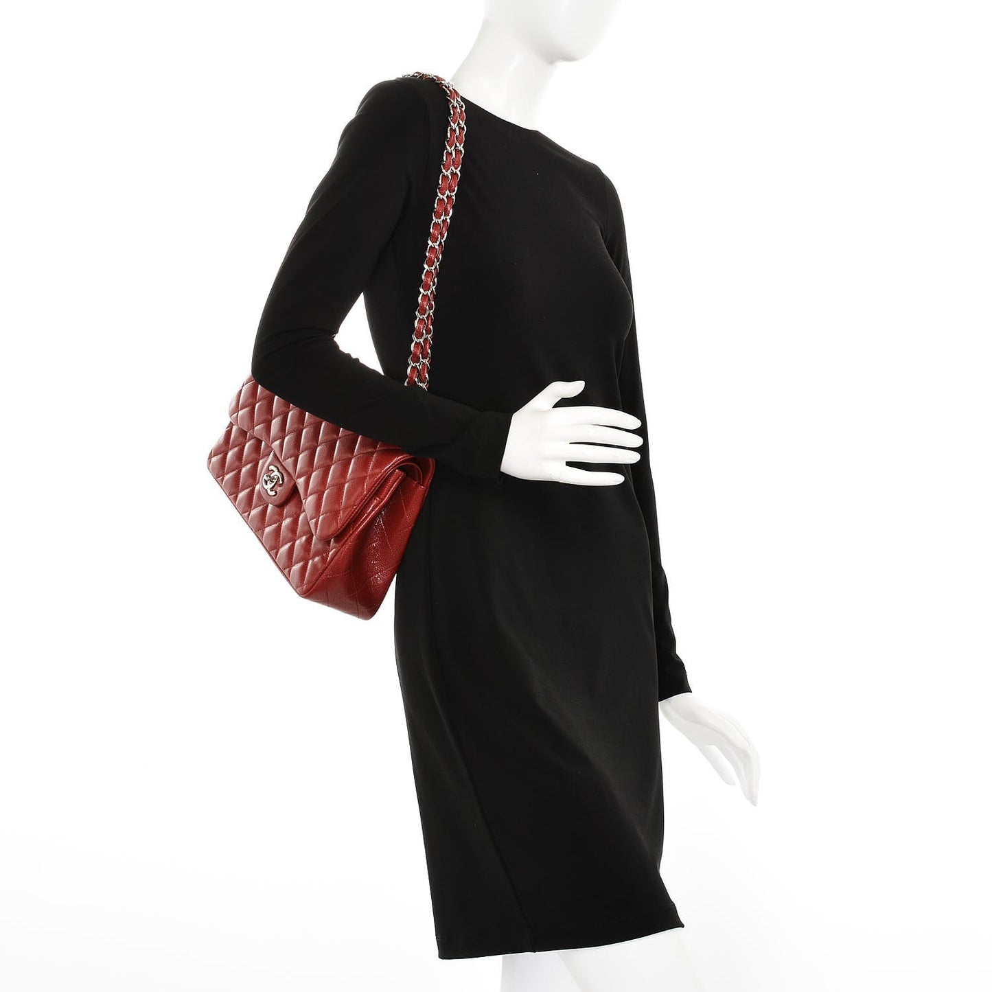 Caviar Quilted Jumbo Double Flap Red