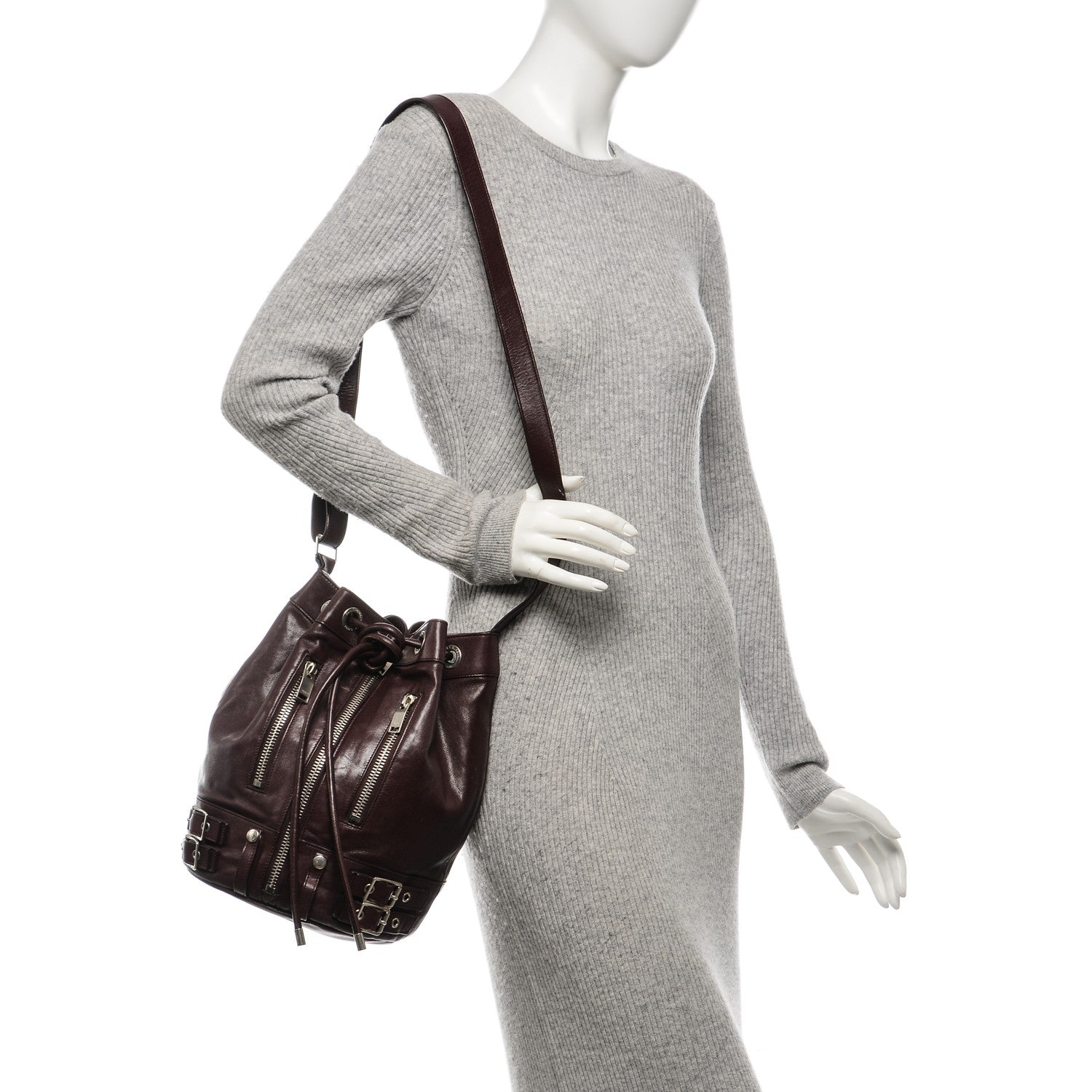 Saint Laurent Calfskin Medium Rider Bucket Bag Bordeaux 2 of 11