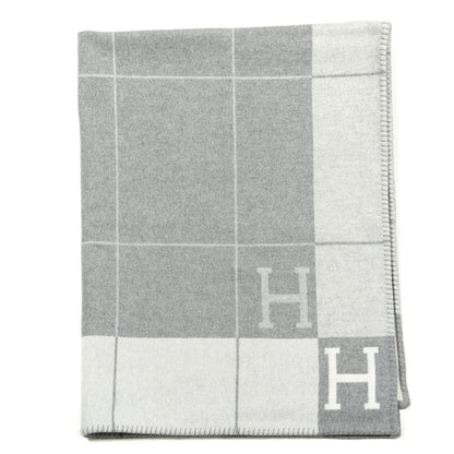 Hermes Wool Cashmere Avalon III Blanket Ecru Gris Clair 1 of 3