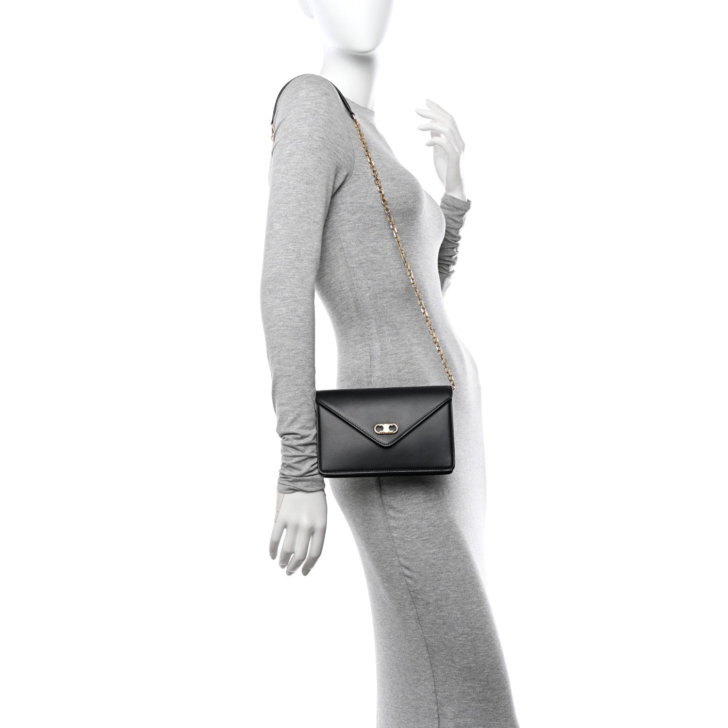 Celine Shiny Calfskin Triomphe Maillon Wallet on Chain Black 2 of 10