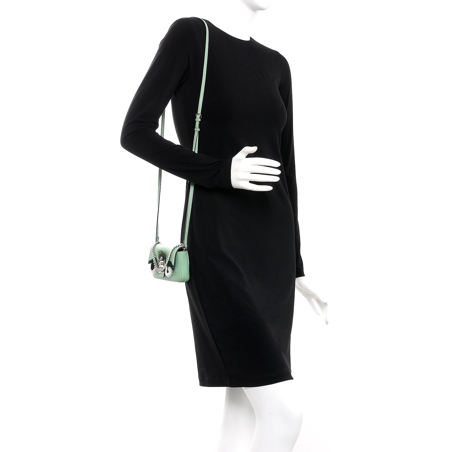 Nappa Rabbit Fox Fur Micro Buggie Baguette Verde Acqua