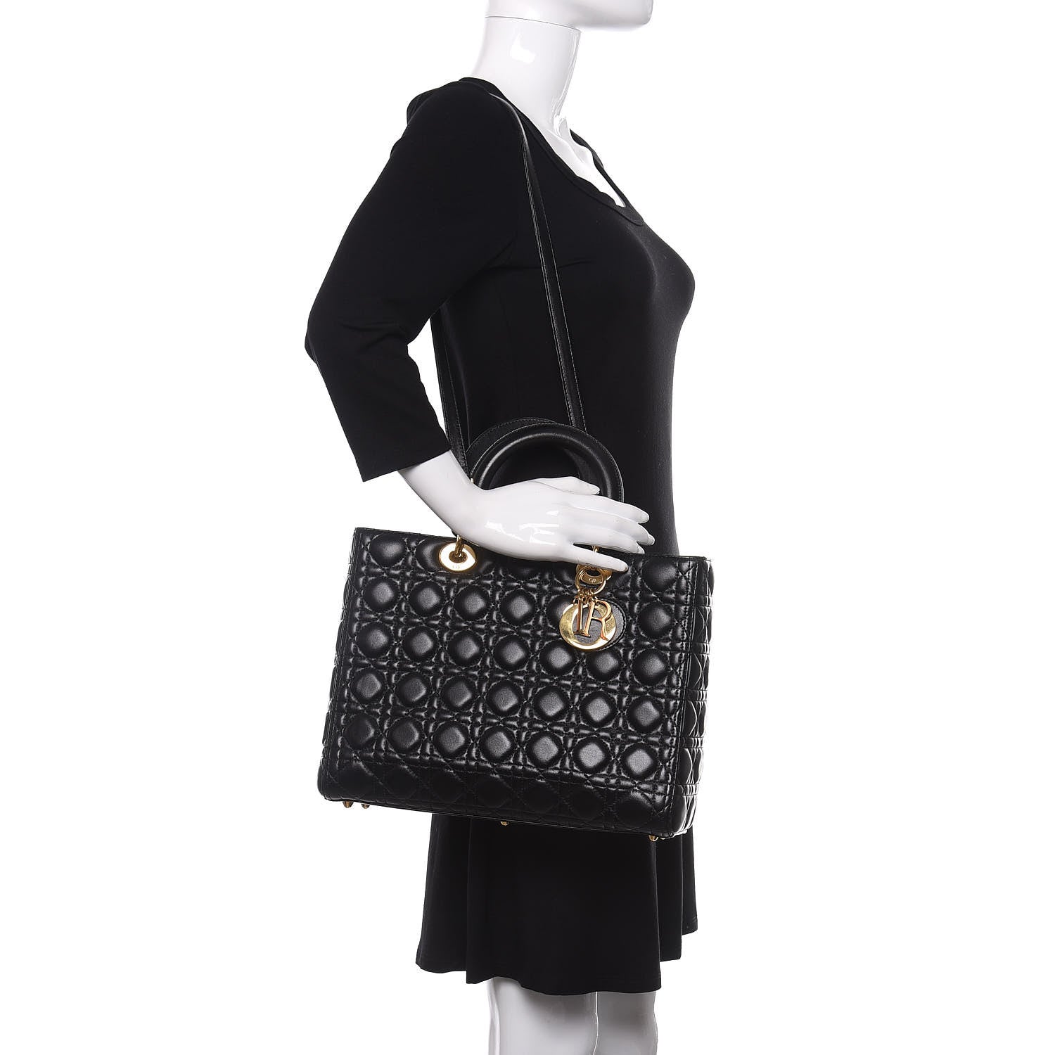 Christian Dior Lambskin Cannage Large Lady Dior Black 2 of 10