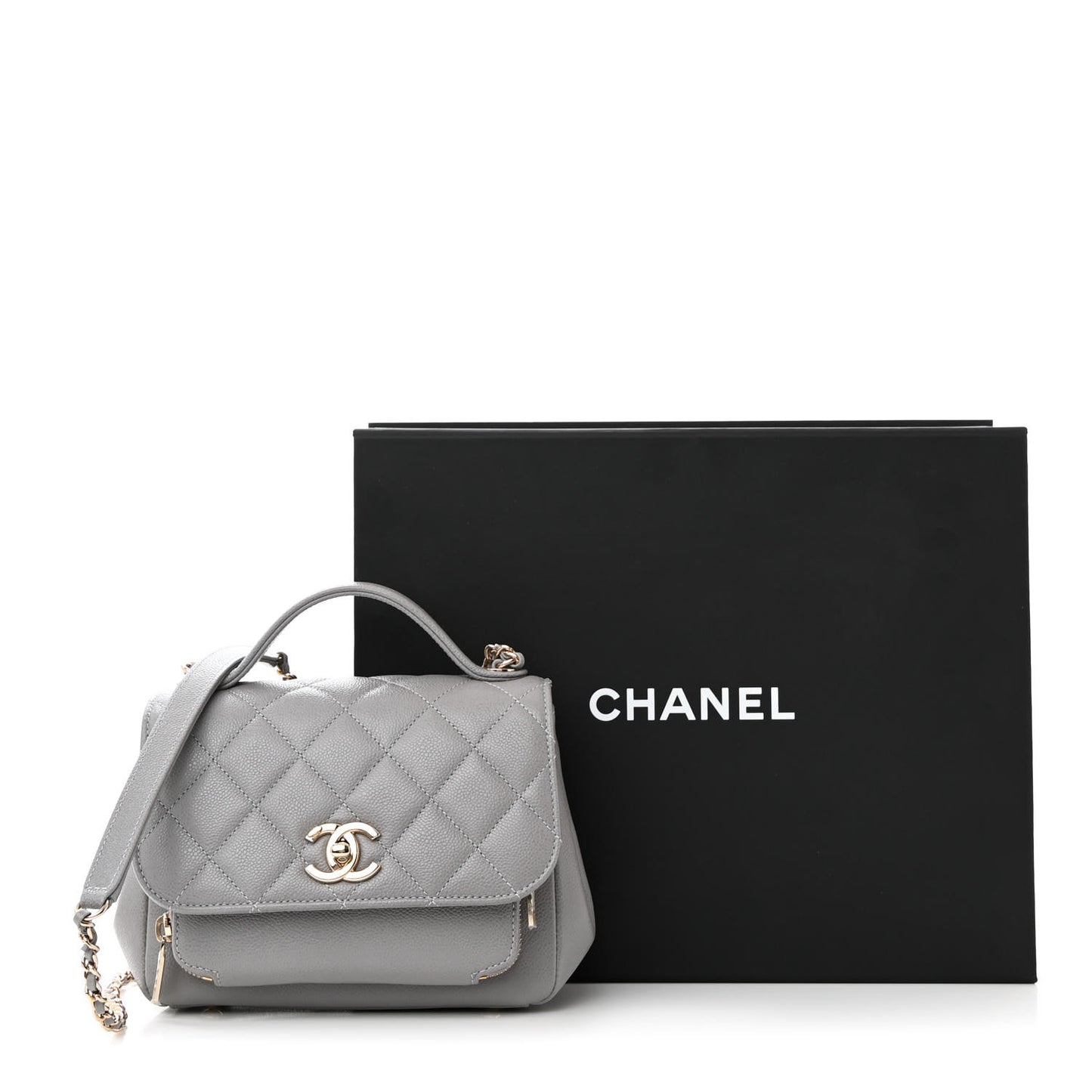 Caviar Quilted Small Business Affinity Flap Grey