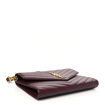 Saint Laurent Grain De Poudre Matelasse Chevron Monogram Envelope Clutch Rouge Legion 4 of 9
