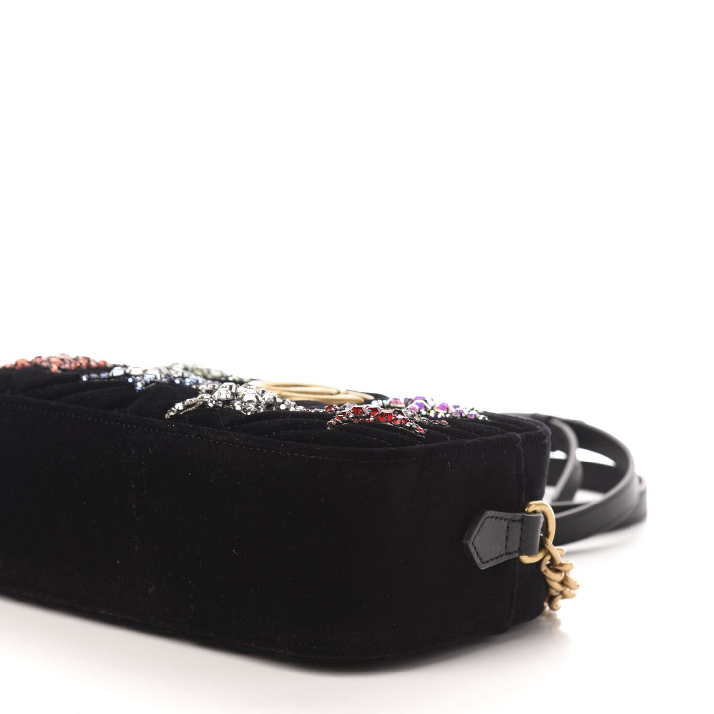 Velvet Matelasse Crystal Star Embroidered Small GG Marmont Chain Shoulder Bag Black