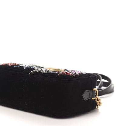 Gucci Velvet Matelasse Crystal Star Embroidered Small GG Marmont Chain Shoulder Bag Black 10 of 11
