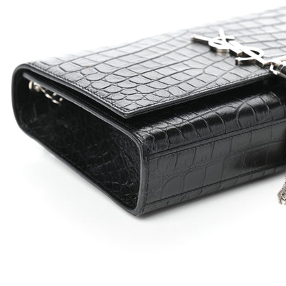 Saint Laurent Calfskin Crocodile Embossed Medium Classic Monogram Kate Tassel Satchel Black 7 of 8