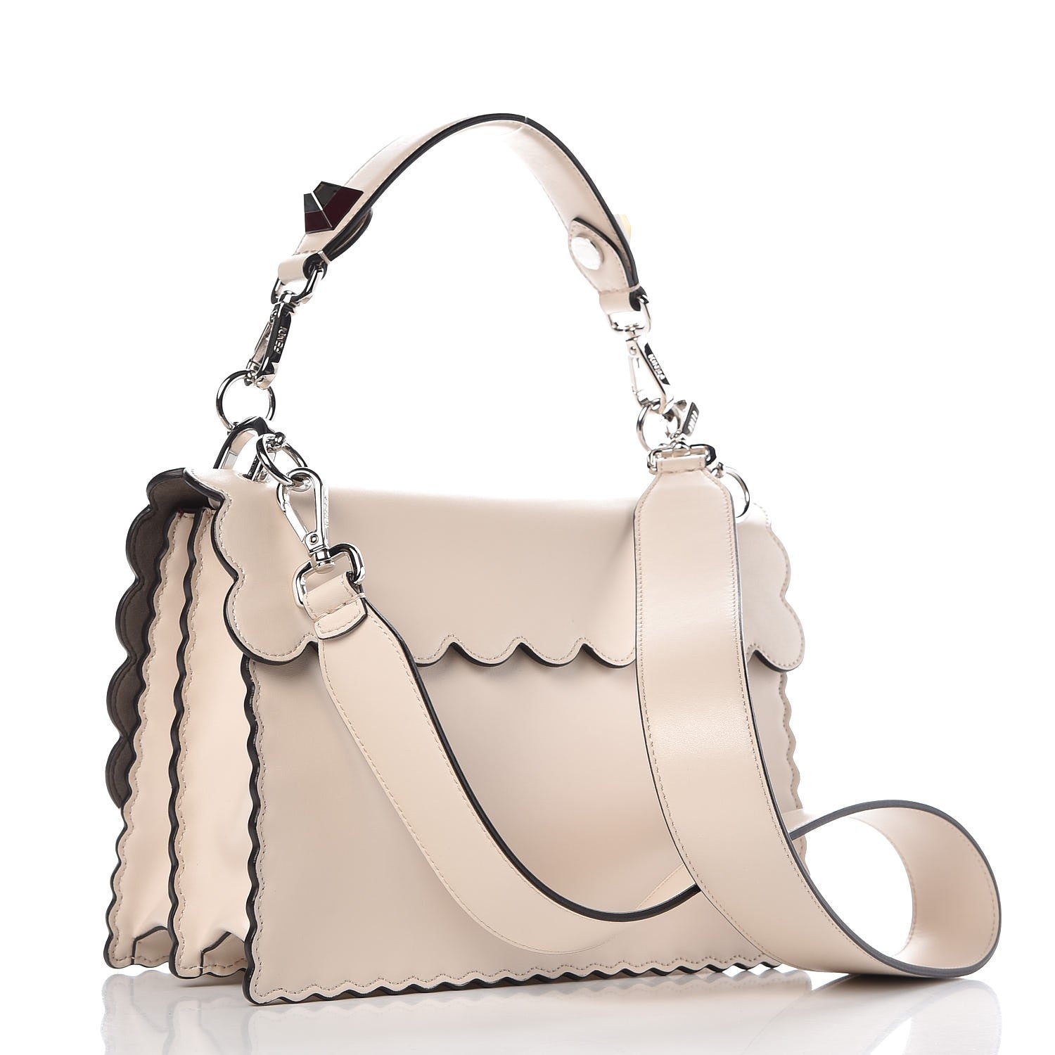 Fendi Vitello Liberty Lucido Flowers and Bows Scalloped Studded Kan I Shoulder Bag Camelia Black Cherry 3 of 7