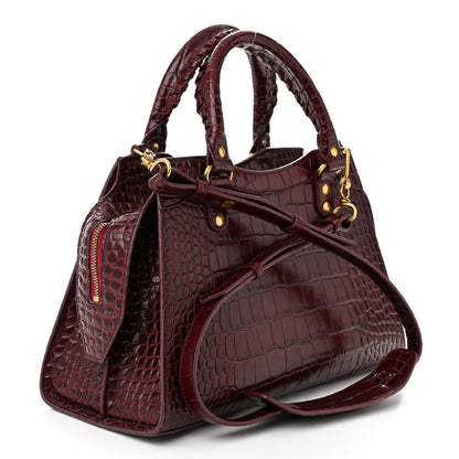 Balenciaga Shiny Supple Calfskin Crocodile Embossed Classic Gold Hardware S City Dark Red 3 of 10
