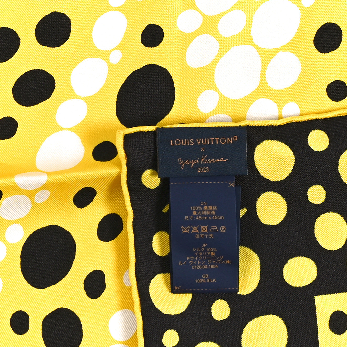 Louis Vuitton LV x YK Silk Monogram Dots Scarf 45 Yellow Black 5 of 6