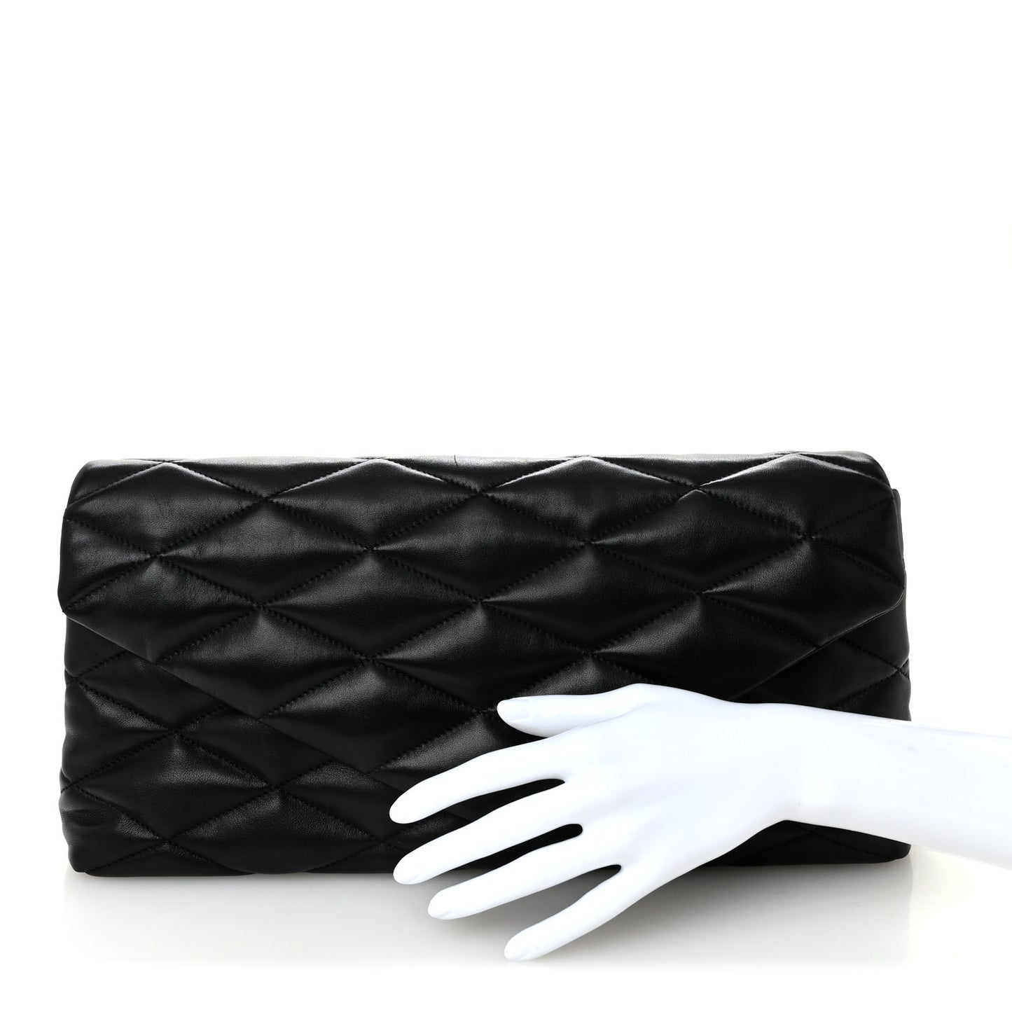 Lambskin Quilted Sade Puffer Envelope Clutch  Black