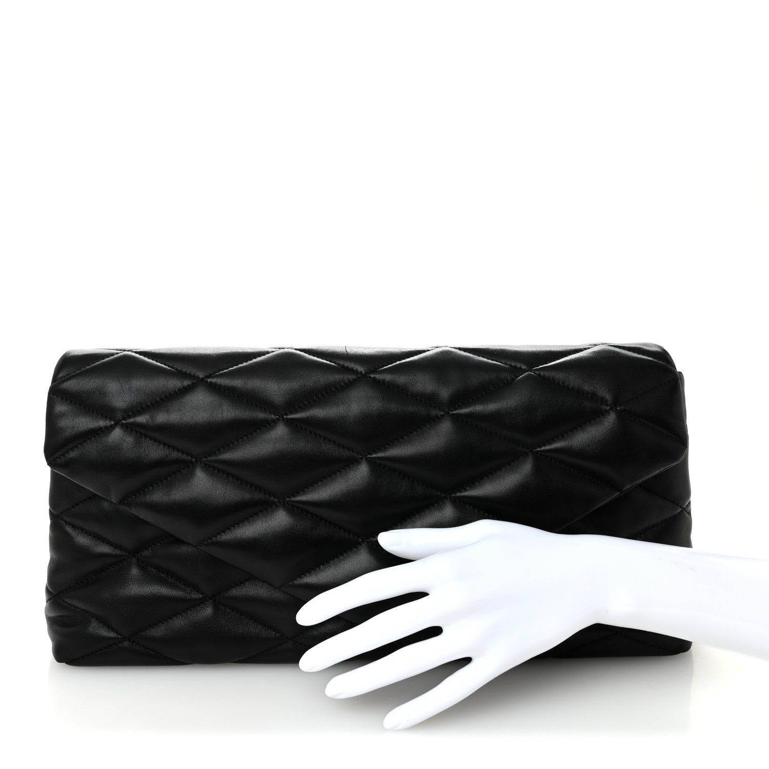 Saint Laurent Lambskin Quilted Sade Puffer Envelope Clutch  Black 2 of 9