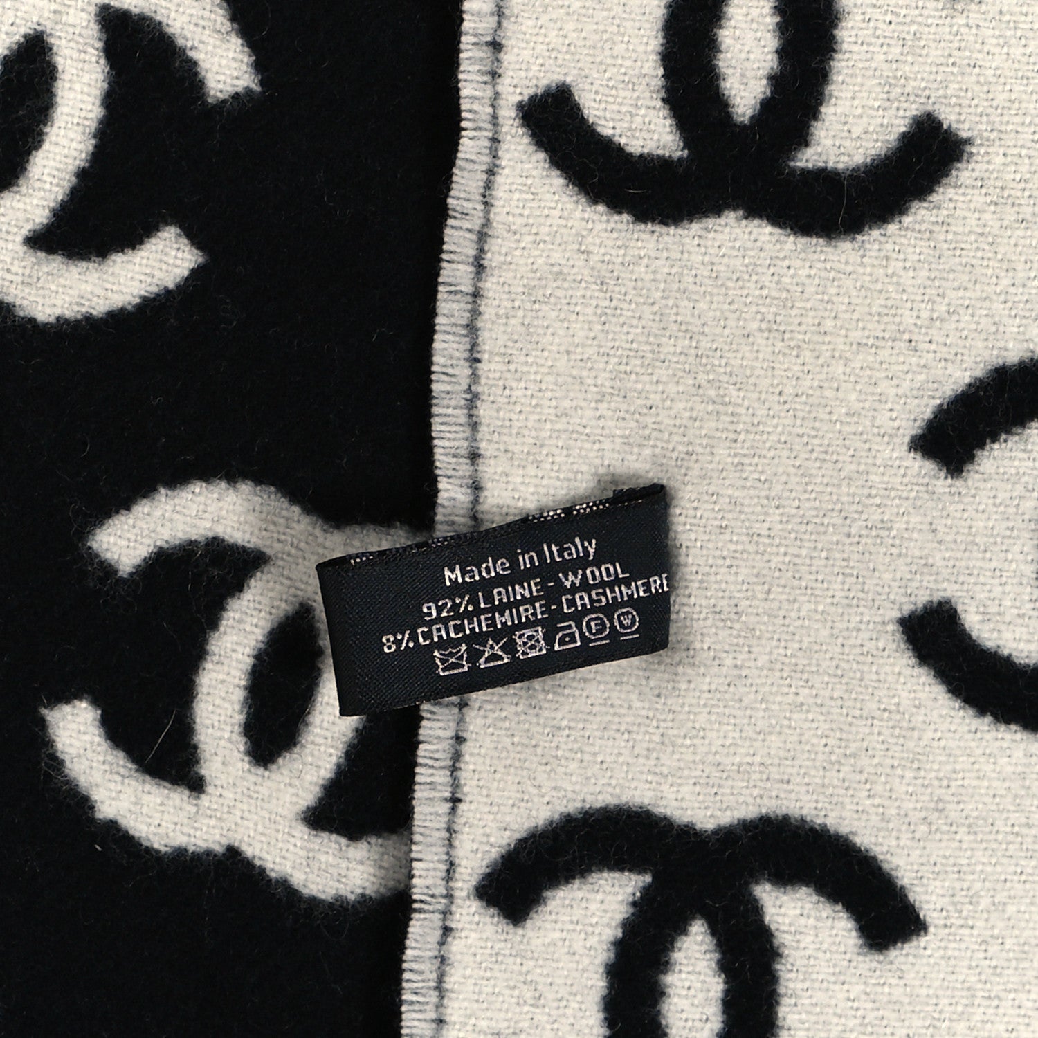Chanel Wool Cashmere CC Scarf Black White 4 of 4