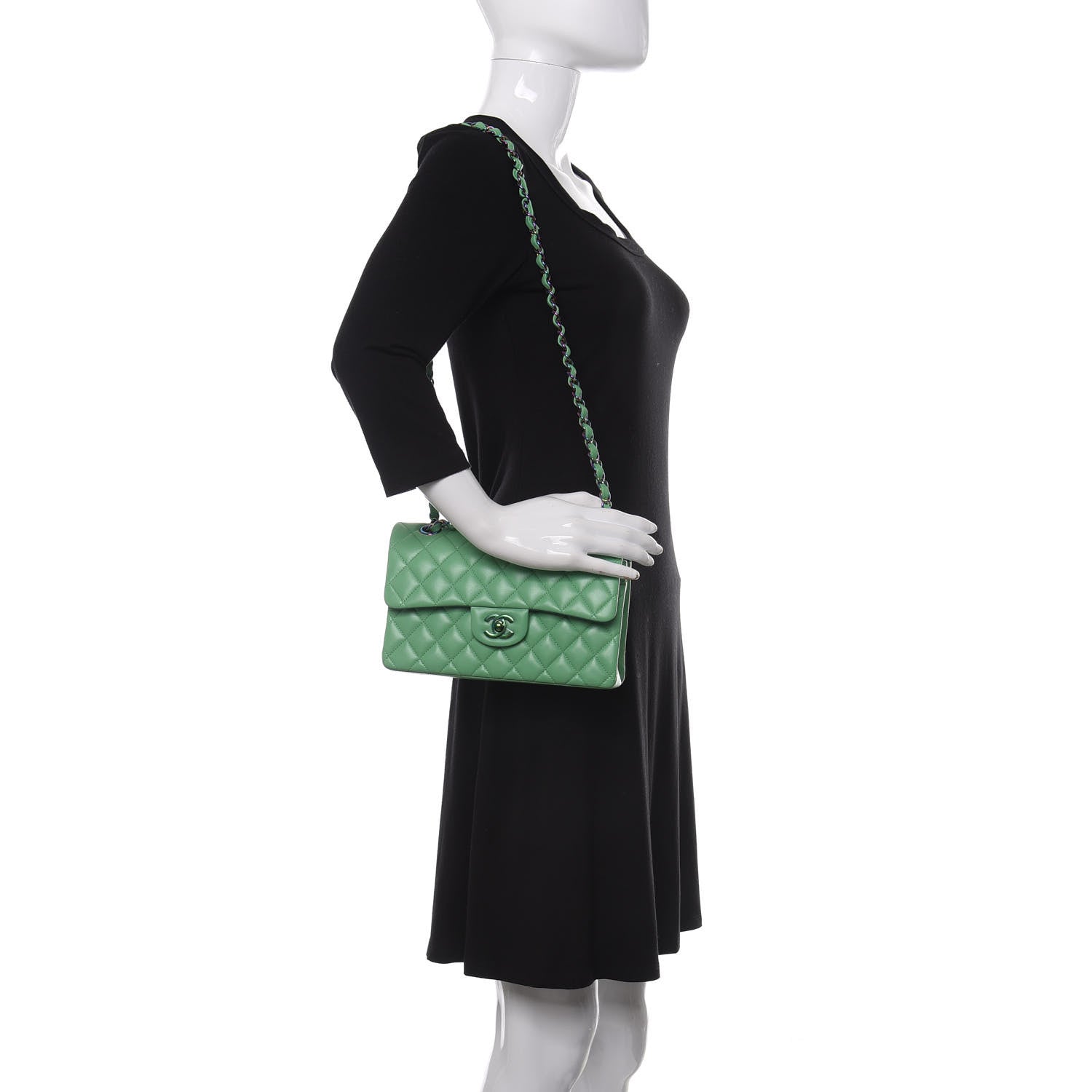 Chanel Lambskin Quilted Small Double Flap Green Blue 3 of 13