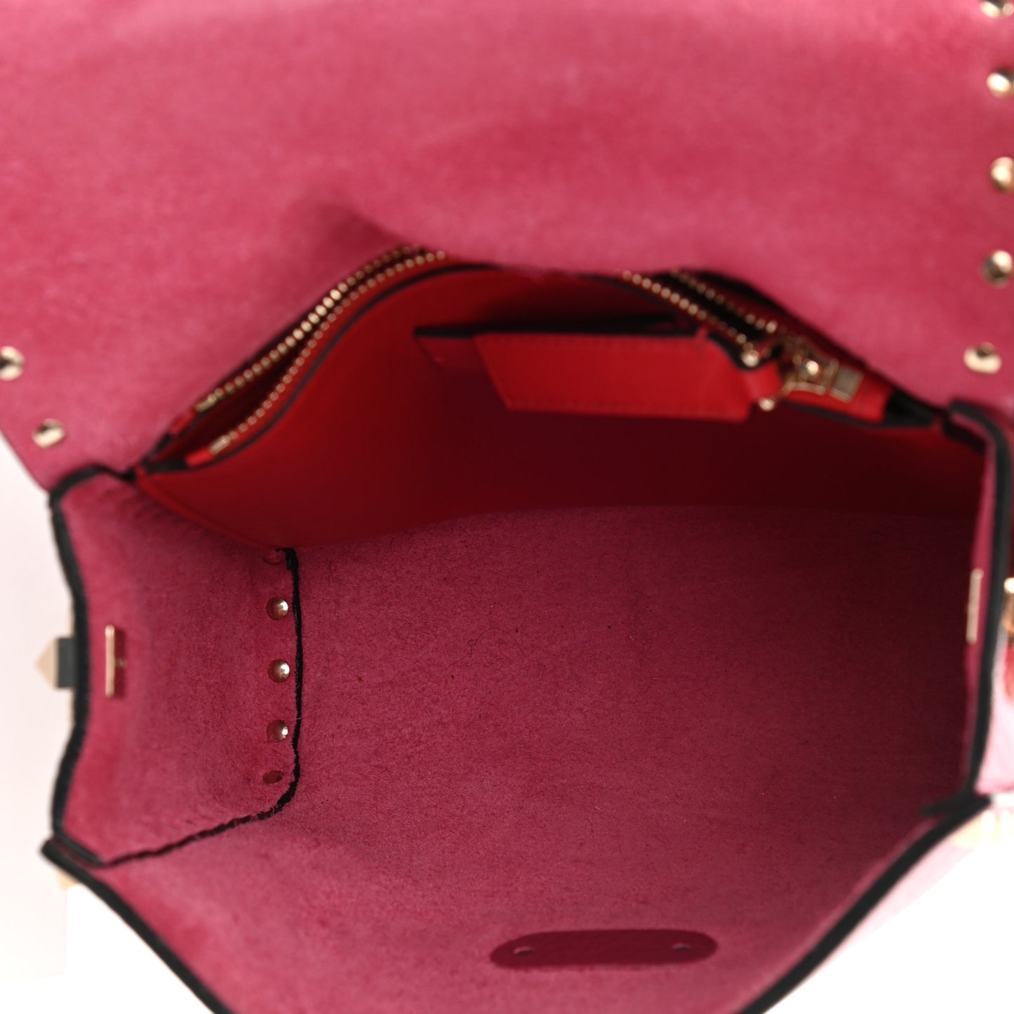 Pebbled Calfskin Rockstud Flip Lock Flap Messenger Raspberry