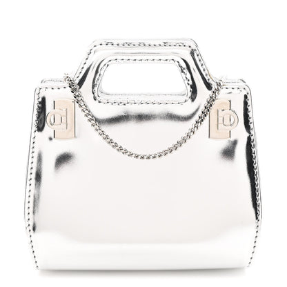 Salvatore Ferragamo Metallic Brushed Calfskin Micro Wanda Top Handle Bag Argento 1 of 12