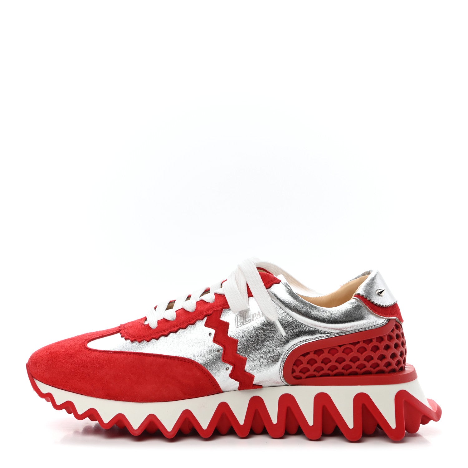 Christian Louboutin Suede Laminated Nappa Mens Loubishark Sneakers 43 Loubi Red Silver 1 of 9