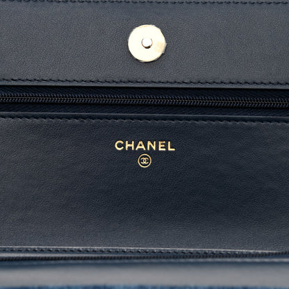 Chanel Denim Printed Wallet On Chain WOC Dark Blue 6 of 10