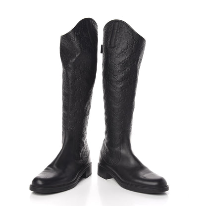 Gucci Guccissima Calfskin Miro Soft Knee High Riding Boots 39 Black 6 of 10