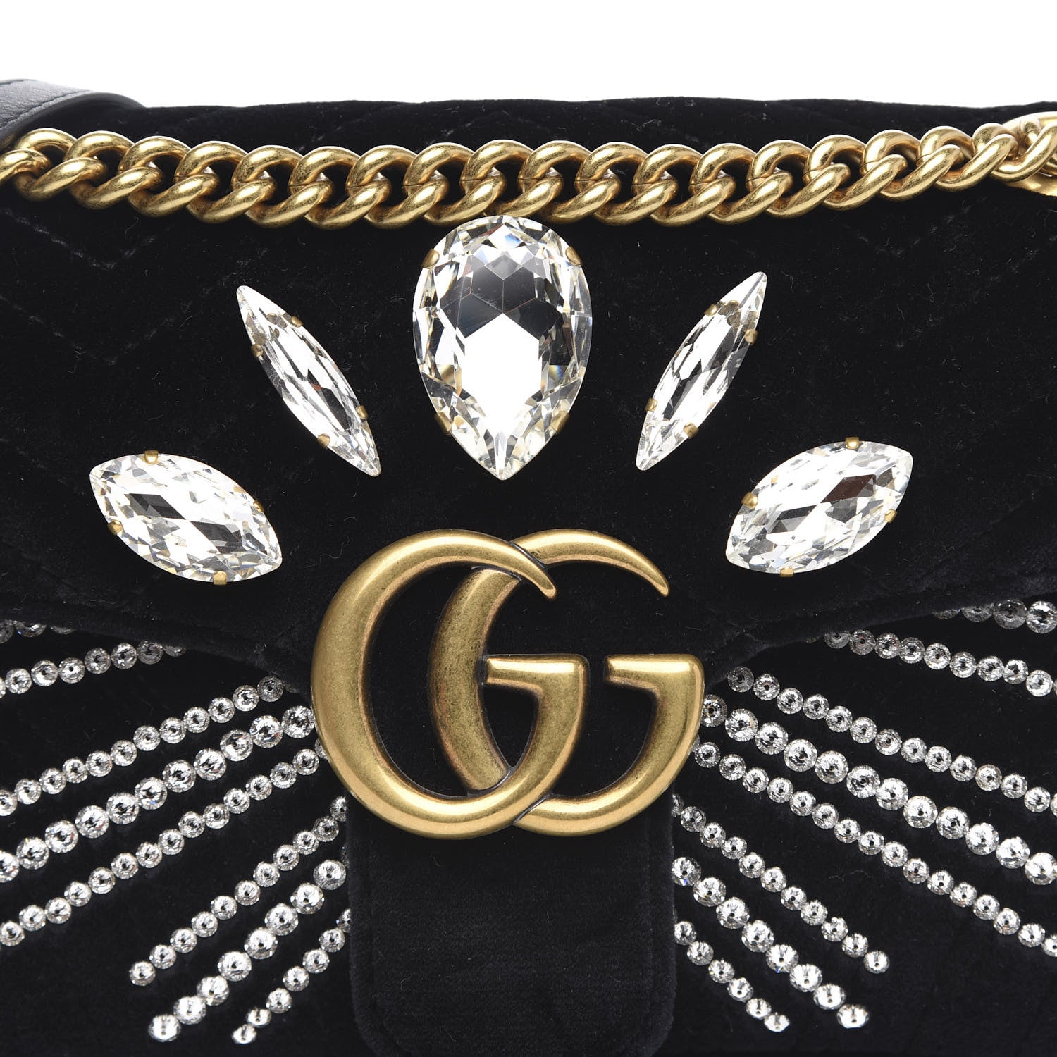 Gucci Velvet Matelasse Marquise Crystals Embroidered Small GG Marmont Shoulder Bag Black 8 of 11