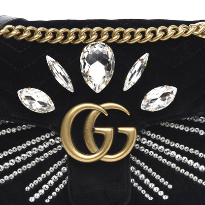 Gucci Velvet Matelasse Marquise Crystals Embroidered Small GG Marmont Shoulder Bag Black 8 of 11