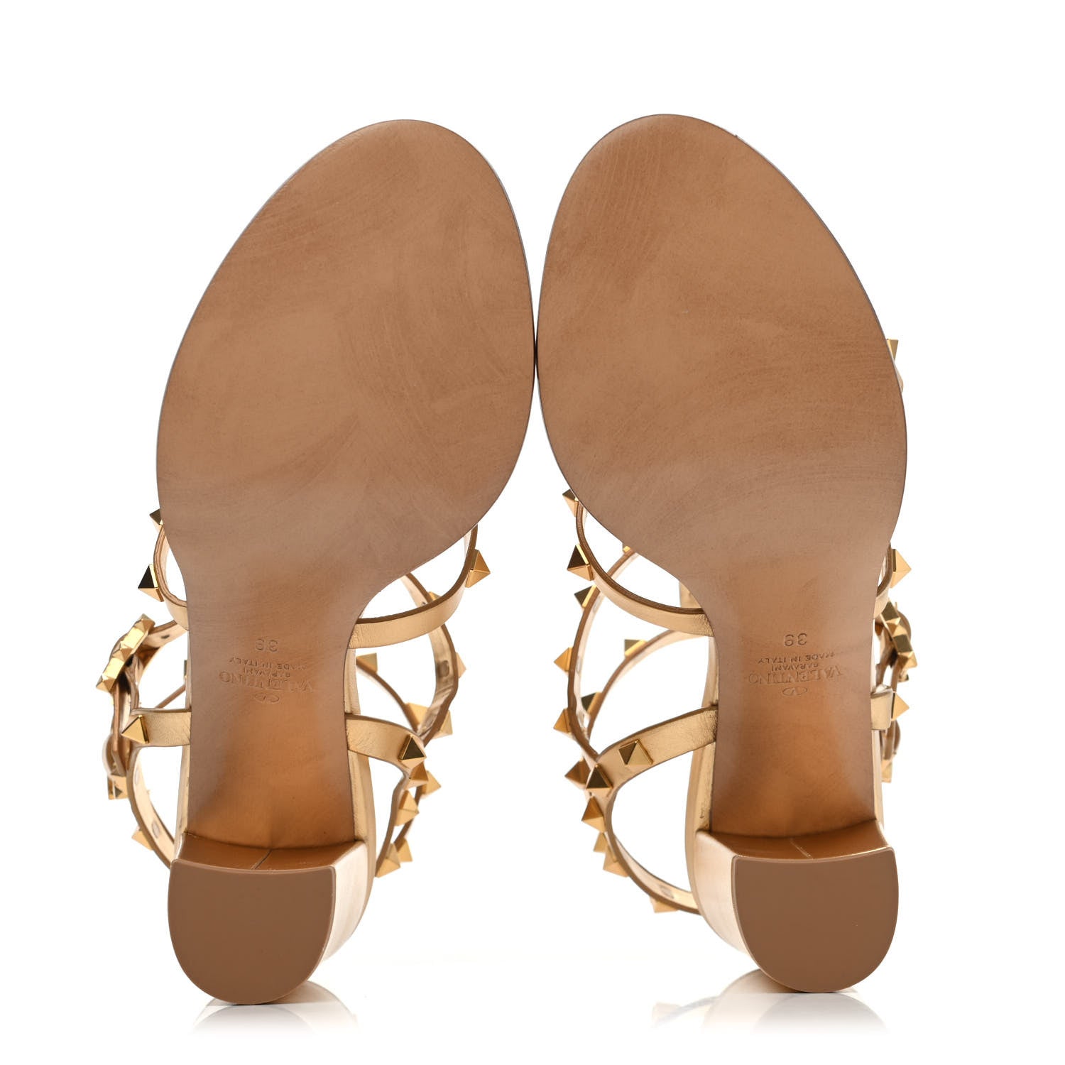 Valentino Garavani Metallic Calfskin Rockstud 90mm City Sandals 39 Antique Brass 4 of 4