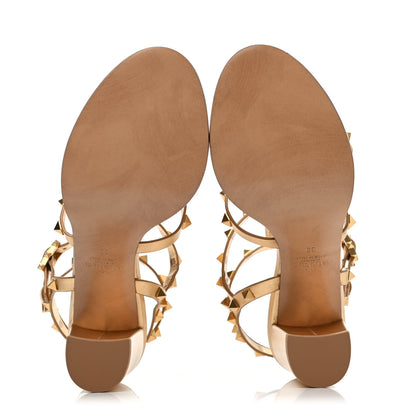 Valentino Garavani Metallic Calfskin Rockstud 90mm City Sandals 39 Antique Brass 4 of 4