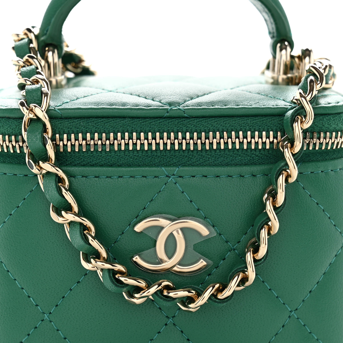 Chanel Lambskin Quilted Top Handle Mini Vanity Case With Chain Green 8 of 12